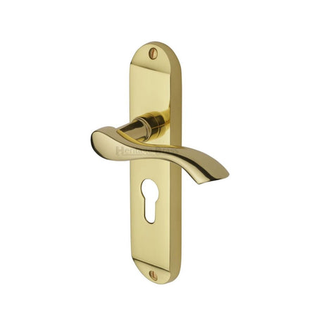 This is an image of a Heritage Brass - Door Handle for Euro Profile Plate Algarve Design Polished Brass Fi, mm925-pb that is available to order from T.H Wiggans Ironmongery in Kendal.