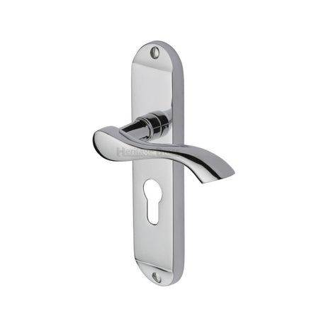 This is an image of a Heritage Brass - Door Handle for Euro Profile Plate Algarve Design Polished Chrome F, mm925-pc that is available to order from T.H Wiggans Ironmongery in Kendal.