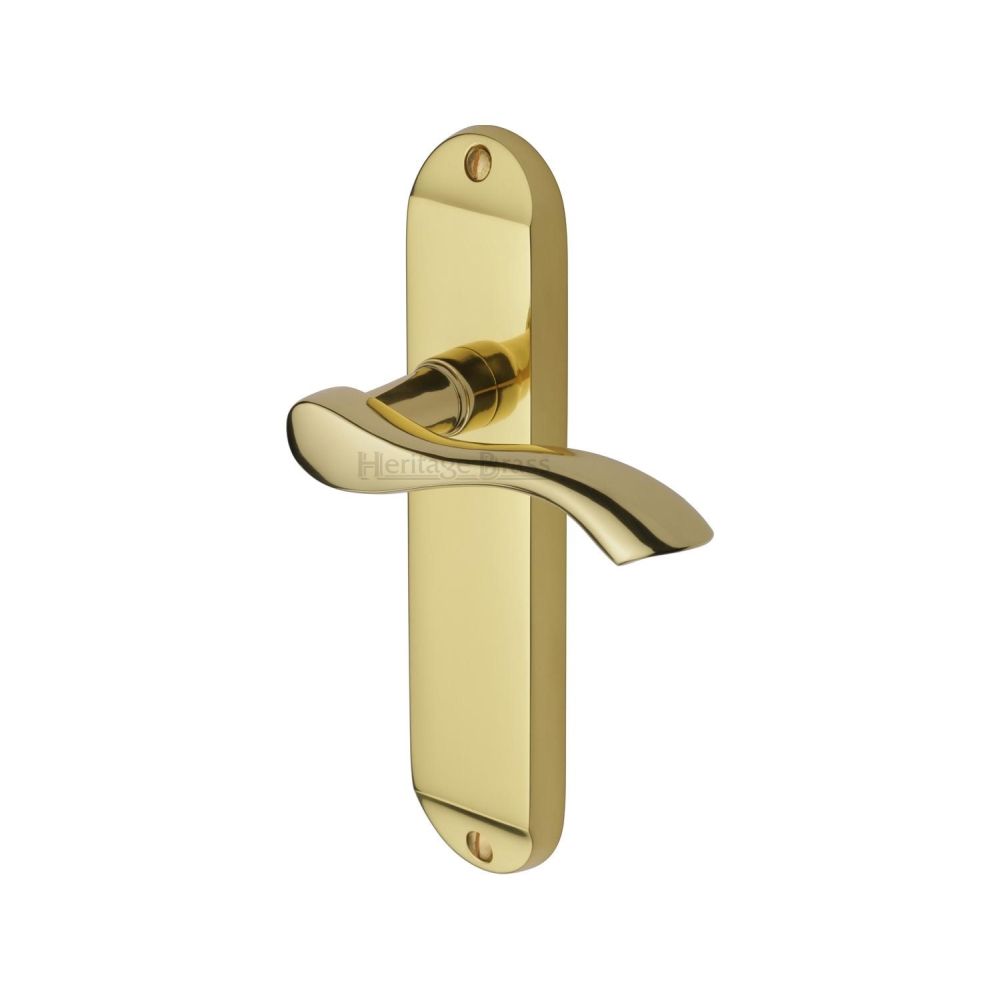 This is an image of a Heritage Brass - Door Handle Lever Latch Algarve Design Polished Brass Finish, mm927-pb that is available to order from T.H Wiggans Ironmongery in Kendal.
