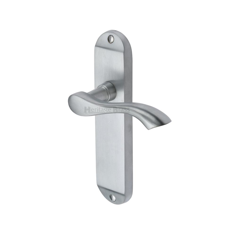 This is an image of a Heritage Brass - Door Handle Lever Latch Algarve Design Satin Chrome Finish, mm927-sc that is available to order from T.H Wiggans Ironmongery in Kendal.