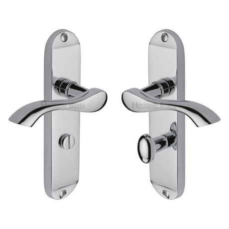 This is an image of a Heritage Brass - Door Handle for Bathroom Algarve Design Polished Chrome Finish, mm928-pc that is available to order from T.H Wiggans Ironmongery in Kendal.