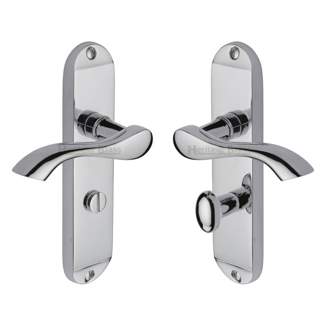 This is an image of a Heritage Brass - Door Handle for Bathroom Algarve Design Polished Chrome Finish, mm928-pc that is available to order from T.H Wiggans Ironmongery in Kendal.