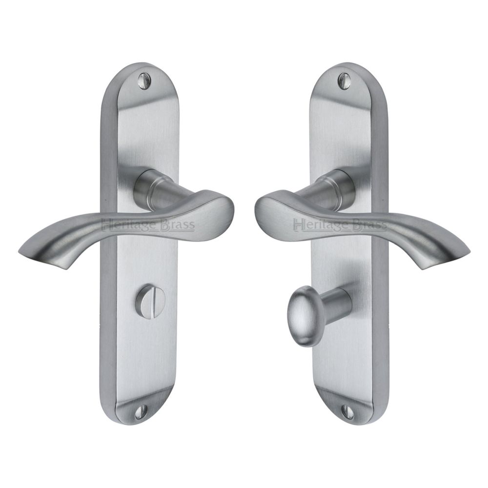 This is an image of a Heritage Brass - Door Handle for Bathroom Algarve Design Satin Chrome Finish, mm928-sc that is available to order from T.H Wiggans Ironmongery in Kendal.