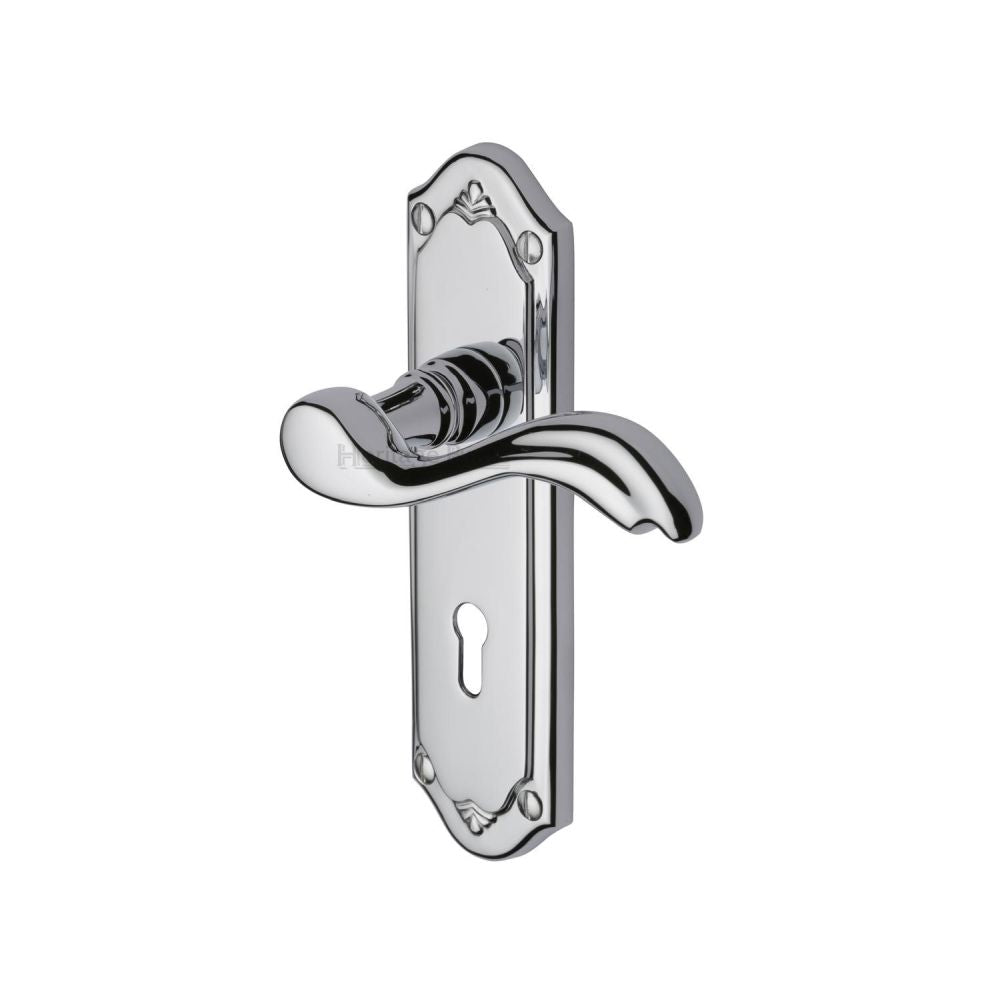 This is an image of a Heritage Brass - Door Handle Lever Lock Lisboa Design Polished Chrome Finish, mm991-pc that is available to order from T.H Wiggans Ironmongery in Kendal.