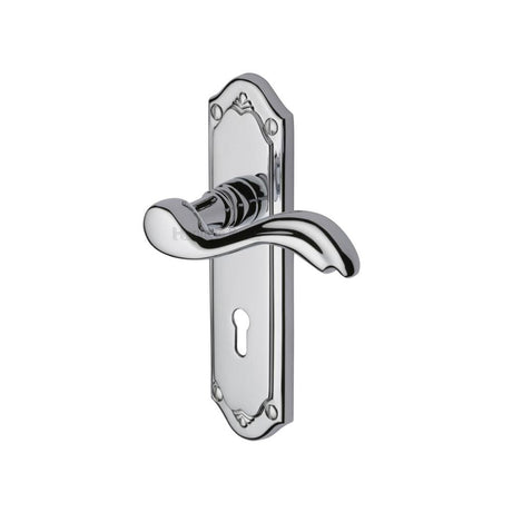 This is an image of a Heritage Brass - Door Handle Lever Lock Lisboa Design Polished Chrome Finish, mm991-pc that is available to order from T.H Wiggans Ironmongery in Kendal.