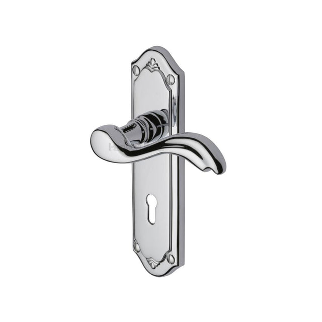 This is an image of a Heritage Brass - Door Handle Lever Lock Lisboa Design Polished Chrome Finish, mm991-pc that is available to order from T.H Wiggans Ironmongery in Kendal.