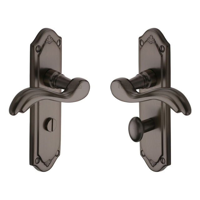 This is an image of a Heritage Brass - Door Handle for Bathroom Lisboa Design Matt Bronze Finish, mm993-mb that is available to order from T.H Wiggans Ironmongery in Kendal.