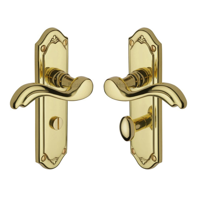 This is an image of a Heritage Brass - Door Handle for Bathroom Lisboa Design Polished Brass Finish, mm993-pb that is available to order from T.H Wiggans Ironmongery in Kendal.