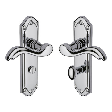 This is an image of a Heritage Brass - Door Handle for Bathroom Lisboa Design Polished Chrome Finish, mm993-pc that is available to order from T.H Wiggans Ironmongery in Kendal.