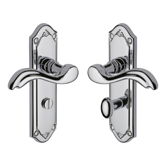 This is an image of a Heritage Brass - Door Handle for Bathroom Lisboa Design Polished Chrome Finish, mm993-pc that is available to order from T.H Wiggans Ironmongery in Kendal.