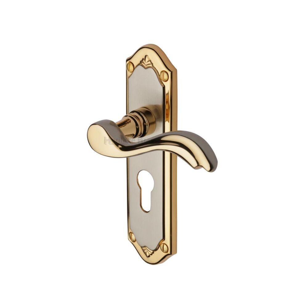 This is an image of a Heritage Brass - Door Handle for Euro Profile Plate Lisboa Design Jupiter Finish, mm994-48-jp that is available to order from T.H Wiggans Ironmongery in Kendal.