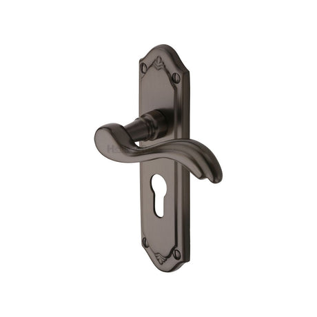 This is an image of a Heritage Brass - Door Handle for Euro Profile Plate Lisboa Design Matt Bronze Fi, mm994-48-mb that is available to order from T.H Wiggans Ironmongery in Kendal.