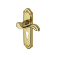 This is an image of a Heritage Brass - Door Handle for Euro Profile Plate Lisboa Design Polished Brass Fin, mm994-48-pb that is available to order from T.H Wiggans Ironmongery in Kendal.