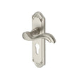 This is an image of a Heritage Brass - Door Handle for Euro Profile Plate Lisboa Design Satin Nickel Fi, mm994-48-sn that is available to order from T.H Wiggans Ironmongery in Kendal.