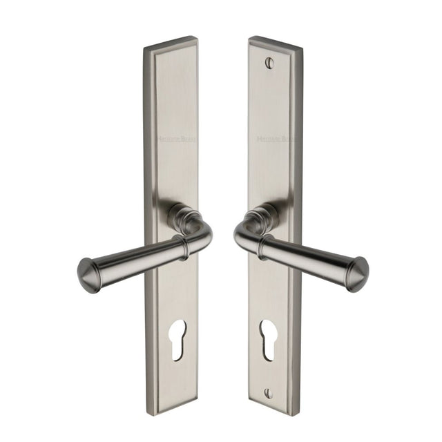 This is an image of a Heritage Brass - Multi-Point Door Handle Lever Lock Colonial LH Design Satin Nick, mp1932-lh-sn that is available to order from T.H Wiggans Ironmongery in Kendal.