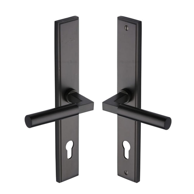 This is an image of a Heritage Brass - Multi-Point Door Handle Lever Lock Bauhaus LH Design Matt Bronz, mp2259-lh-mb that is available to order from T.H Wiggans Ironmongery in Kendal.