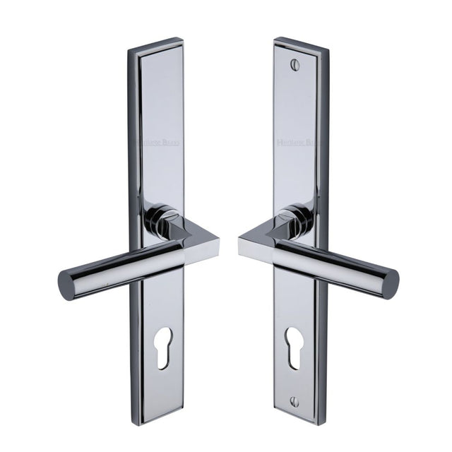 This is an image of a Heritage Brass - Multi-Point Door Handle Lever Lock Bauhaus LH Design Polished Chrom, mp2259-lh-pc that is available to order from T.H Wiggans Ironmongery in Kendal.