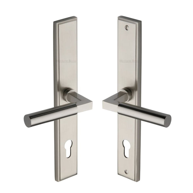 This is an image of a Heritage Brass - Multi-Point Door Handle Lever Lock Bauhaus LH Design Satin Nicke, mp2259-lh-sn that is available to order from T.H Wiggans Ironmongery in Kendal.