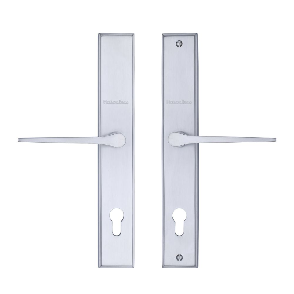 This is an image of a Heritage Brass - Multi-Point Door Handle Lever Lock Gio LH Design Satin Chrome Fi, mp4189-lh-sc that is available to order from T.H Wiggans Ironmongery in Kendal.