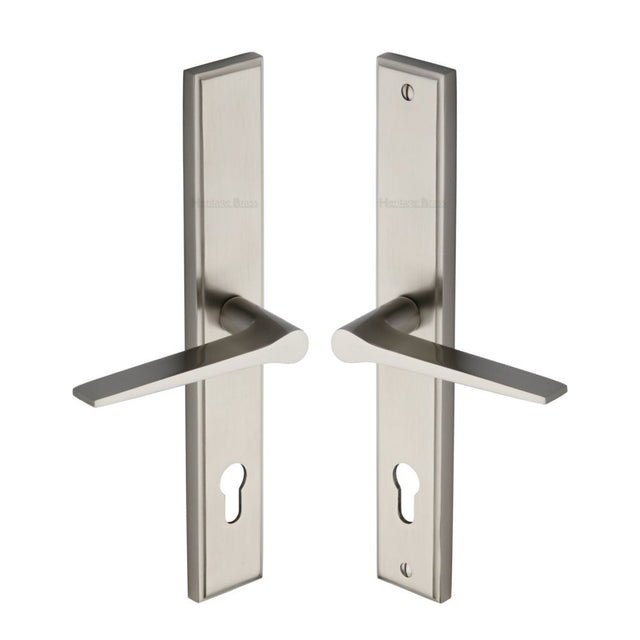 This is an image of a Heritage Brass - Multi-Point Door Handle Lever Lock Gio LH Design Satin Nickel Fi, mp4189-lh-sn that is available to order from T.H Wiggans Ironmongery in Kendal.