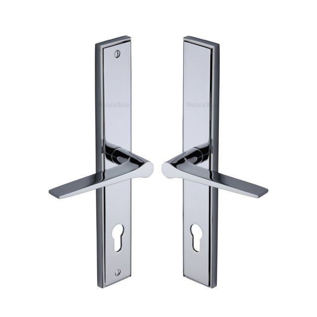 This is an image of a Heritage Brass - Multi-Point Door Handle Lever Lock Gio RH Design Polished Chrome Fi, mp4189-rh-pc that is available to order from T.H Wiggans Ironmongery in Kendal.