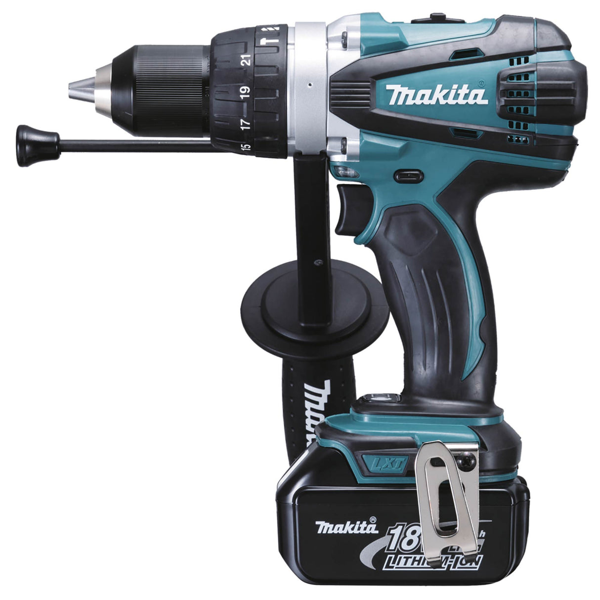 This is an image of MAKITA DHP458RTJ 18v Combi Drill with 2x5ah Batteries available to order from T.H. Wiggans Ironmongery in Kendal