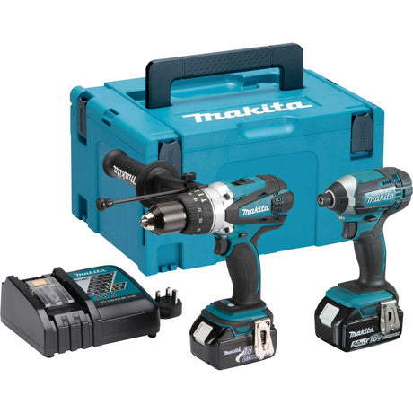 This is an image of MAKITA DLX2145TJ 18v DHP458/DTD152 Twin Pack with 2x5Ah Batteries available to order from T.H. Wiggans Ironmongery in Kendal