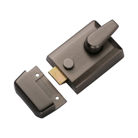 This is an image of a York - 60mm Std. Nightlatch Matt Bronze Finish, nl3060-mb that is available to order from T.H Wiggans Ironmongery in Kendal.