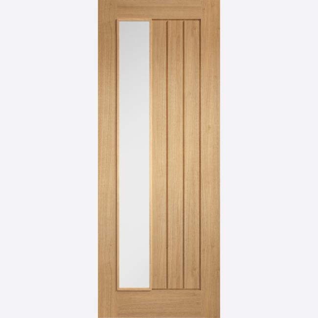 This is an image showing the LPD - Mexicano Offset Clear Glazed Pre-finished Oak Doors Available to order from T.H. Wiggans Ironmongery in Kendal