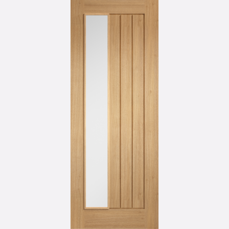 This is an image showing the LPD - Mexicano Offset Clear Glazed Pre-finished Oak Doors Available to order from T.H. Wiggans Ironmongery in Kendal