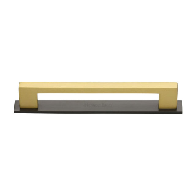 This is an image of a Heritage Brass - Cabinet Pull Metro Design with Plate 160mm CTC Matt Bronze/Satin, pl0337-160-bsb that is available to order from T.H Wiggans Ironmongery in Kendal.