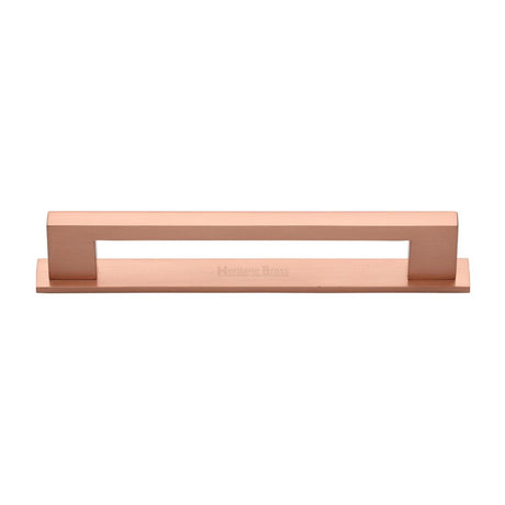 This is an image of a Heritage Brass - Cabinet Pull Metro Design with Plate 160mm CTC Satin Rose Gold F, pl0337-160-srg that is available to order from T.H Wiggans Ironmongery in Kendal.