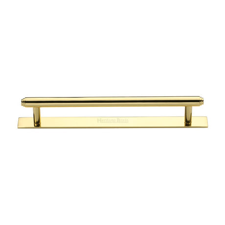 This is an image of a Heritage Brass - Cabinet Pull Step Design with Plate 160mm CTC Polished Brass Finish, pl4410-160-pb that is available to order from T.H Wiggans Ironmongery in Kendal.