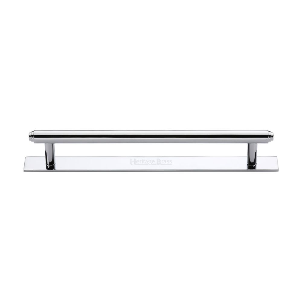 This is an image of a Heritage Brass - Cabinet Pull Step Design with Plate 160mm CTC Polished Chrome Finis, pl4410-160-pc that is available to order from T.H Wiggans Ironmongery in Kendal.