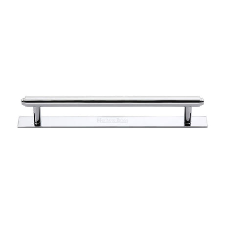 This is an image of a Heritage Brass - Cabinet Pull Step Design with Plate 160mm CTC Polished Chrome Finis, pl4410-160-pc that is available to order from T.H Wiggans Ironmongery in Kendal.