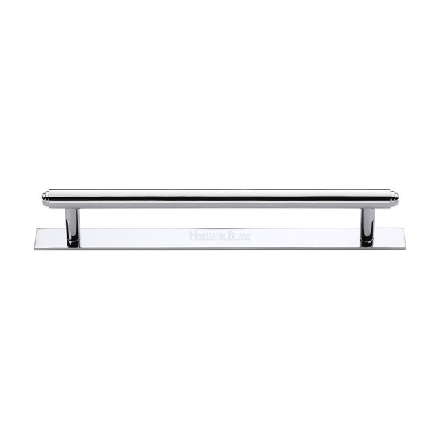 This is an image of a Heritage Brass - Cabinet Pull Step Design with Plate 160mm CTC Polished Chrome Finis, pl4410-160-pc that is available to order from T.H Wiggans Ironmongery in Kendal.