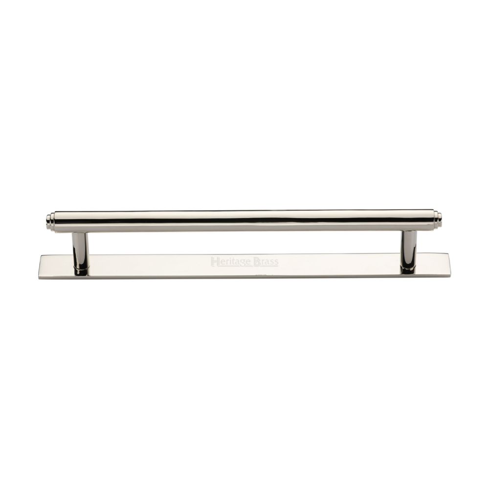 This is an image of a Heritage Brass - Cabinet Pull Step Design with Plate 160mm CTC Polished Nickel Finis, pl4410-160-pnf that is available to order from T.H Wiggans Ironmongery in Kendal.