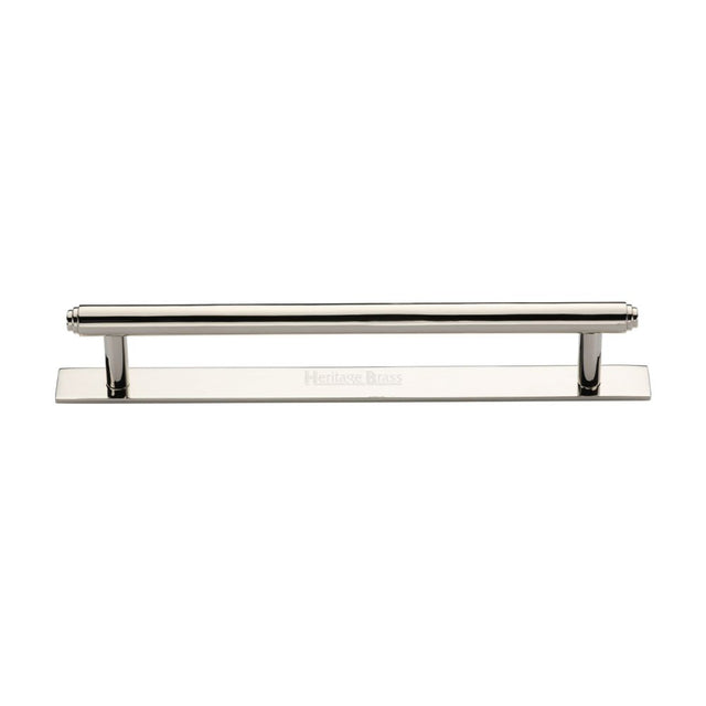 This is an image of a Heritage Brass - Cabinet Pull Step Design with Plate 160mm CTC Polished Nickel Finis, pl4410-160-pnf that is available to order from T.H Wiggans Ironmongery in Kendal.