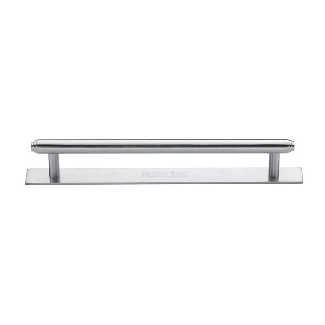 This is an image of a Heritage Brass - Cabinet Pull Step Design with Plate 160mm CTC Satin Chrome Finis, pl4410-160-sc that is available to order from T.H Wiggans Ironmongery in Kendal.