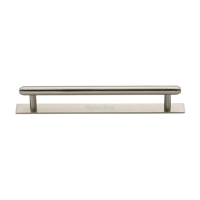 This is an image of a Heritage Brass - Cabinet Pull Step Design with Plate 160mm CTC Satin Nickel Finis, pl4410-160-sn that is available to order from T.H Wiggans Ironmongery in Kendal.