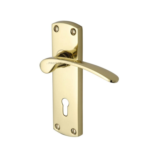 This is an image of a Project Hardware - Door Handle Lever Lock Luca Design Polished Brass Finish, pr400-pb that is available to order from T.H Wiggans Ironmongery in Kendal.