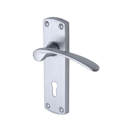 This is an image of a Project Hardware - Door Handle Lever Lock Luca Design Satin Chrome Finish, pr400-sc that is available to order from T.H Wiggans Ironmongery in Kendal.