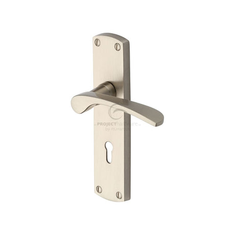 This is an image of a Project Hardware - Door Handle Lever Lock Luca Design Satin Nickel Finish, pr400-sn that is available to order from T.H Wiggans Ironmongery in Kendal.