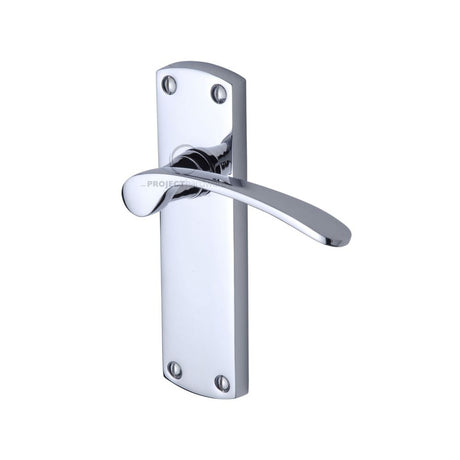 This is an image of a Project Hardware - Door Handle Lever Latch Luca Design Polished Chrome Finish, pr410-pc that is available to order from T.H Wiggans Ironmongery in Kendal.