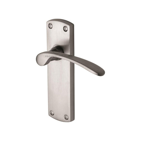This is an image of a Project Hardware - Door Handle Lever Latch Luca Design Satin Chrome Finish, pr410-sc that is available to order from T.H Wiggans Ironmongery in Kendal.