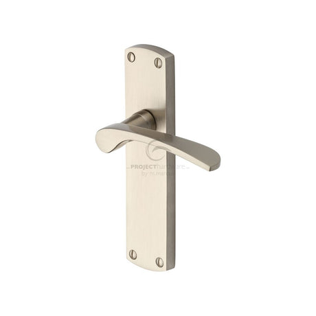 This is an image of a Project Hardware - Door Handle Lever Latch Luca Design Satin Nickel Finish, pr410-sn that is available to order from T.H Wiggans Ironmongery in Kendal.