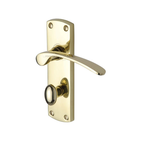 This is an image of a Project Hardware - Door Handle for Bathroom Luca Design Polished Brass Finish, pr420-pb that is available to order from T.H Wiggans Ironmongery in Kendal.