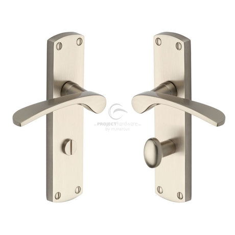 This is an image of a Project Hardware - Door Handle for Bathroom Luca Design Satin Nickel Finish, pr420-sn that is available to order from T.H Wiggans Ironmongery in Kendal.