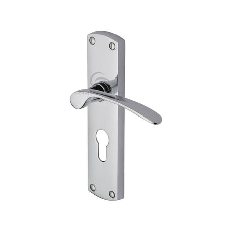 This is an image of a Project Hardware - Door Handle for Euro Profile Plate Luca Design Polished Chrome Fi, pr448-pc that is available to order from T.H Wiggans Ironmongery in Kendal.