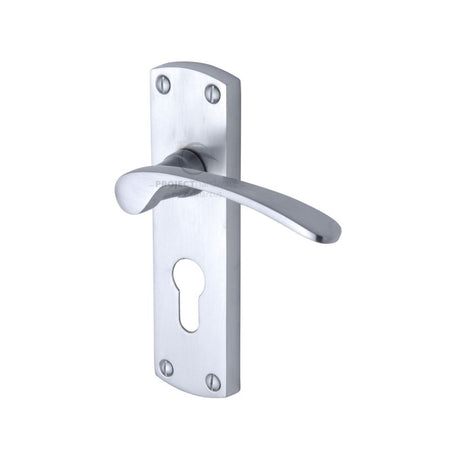 This is an image of a Project Hardware - Door Handle for Euro Profile Plate Luca Design Satin Chrome Fi, pr448-sc that is available to order from T.H Wiggans Ironmongery in Kendal.